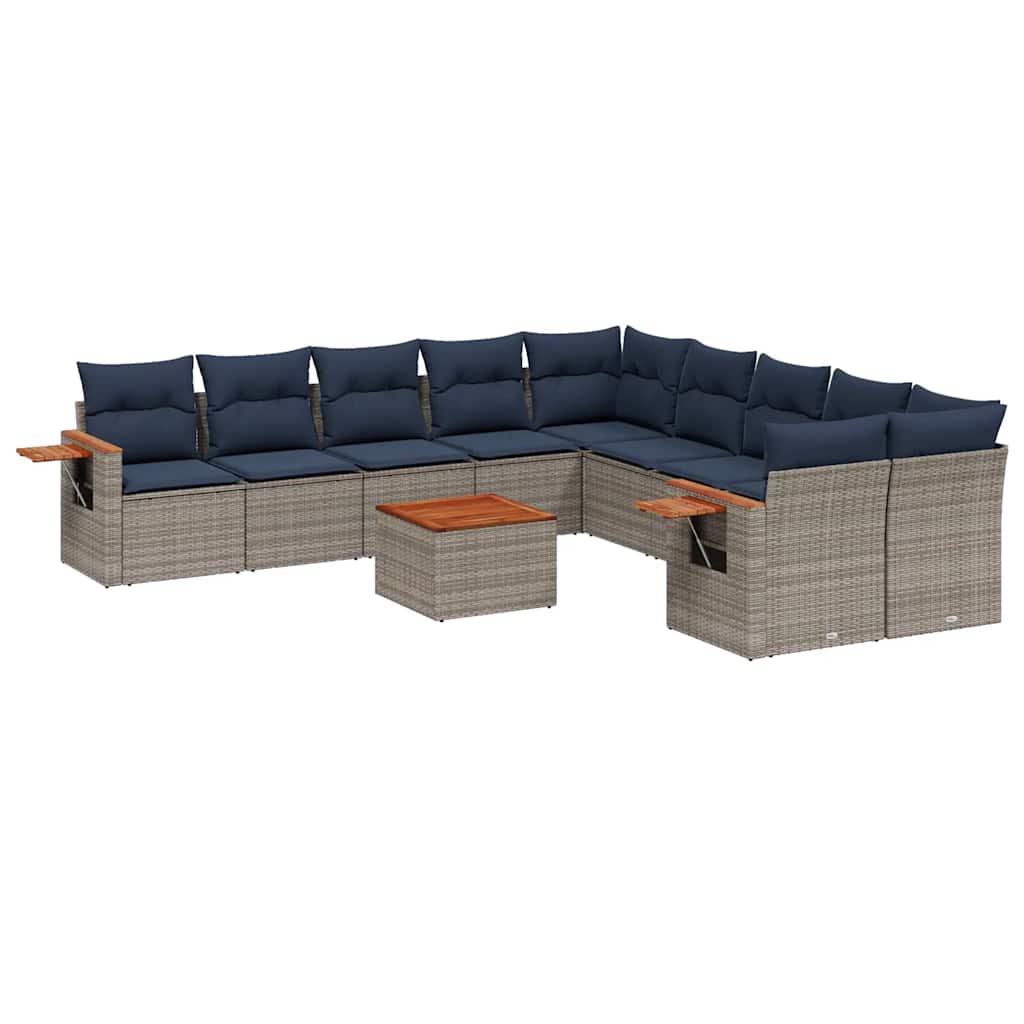 vidaXL 11-dijelni set vrtnih sofa od poliratana s jastucima sivi-image-3227202