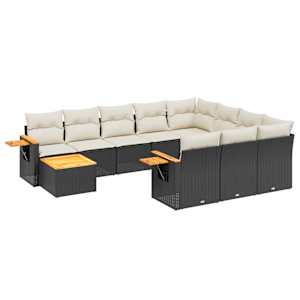 vidaXL 11-osaline aiadiivani komplekt patjadega, must, pol&uuml;rotang
