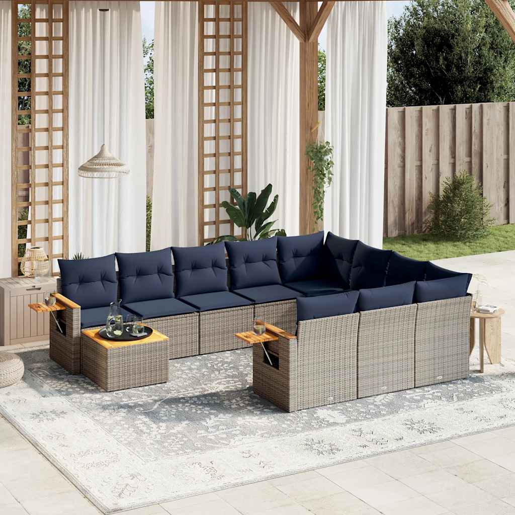 loungesæt til haven 11 dele med hynder polyrattan grå