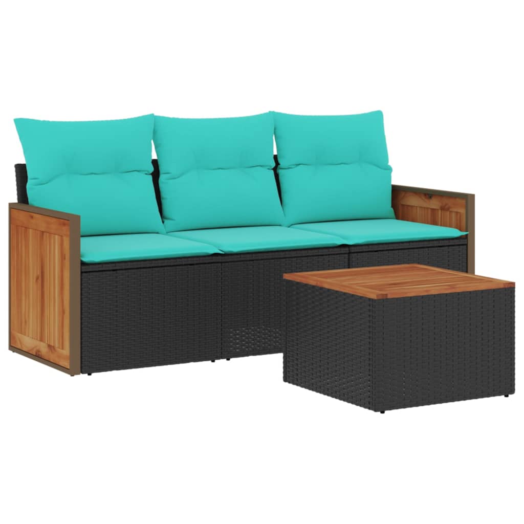 Thumbnail - vidaXL 4-teiliges Gartensofa-Set mit Kissen, schwarzes Polyrattan