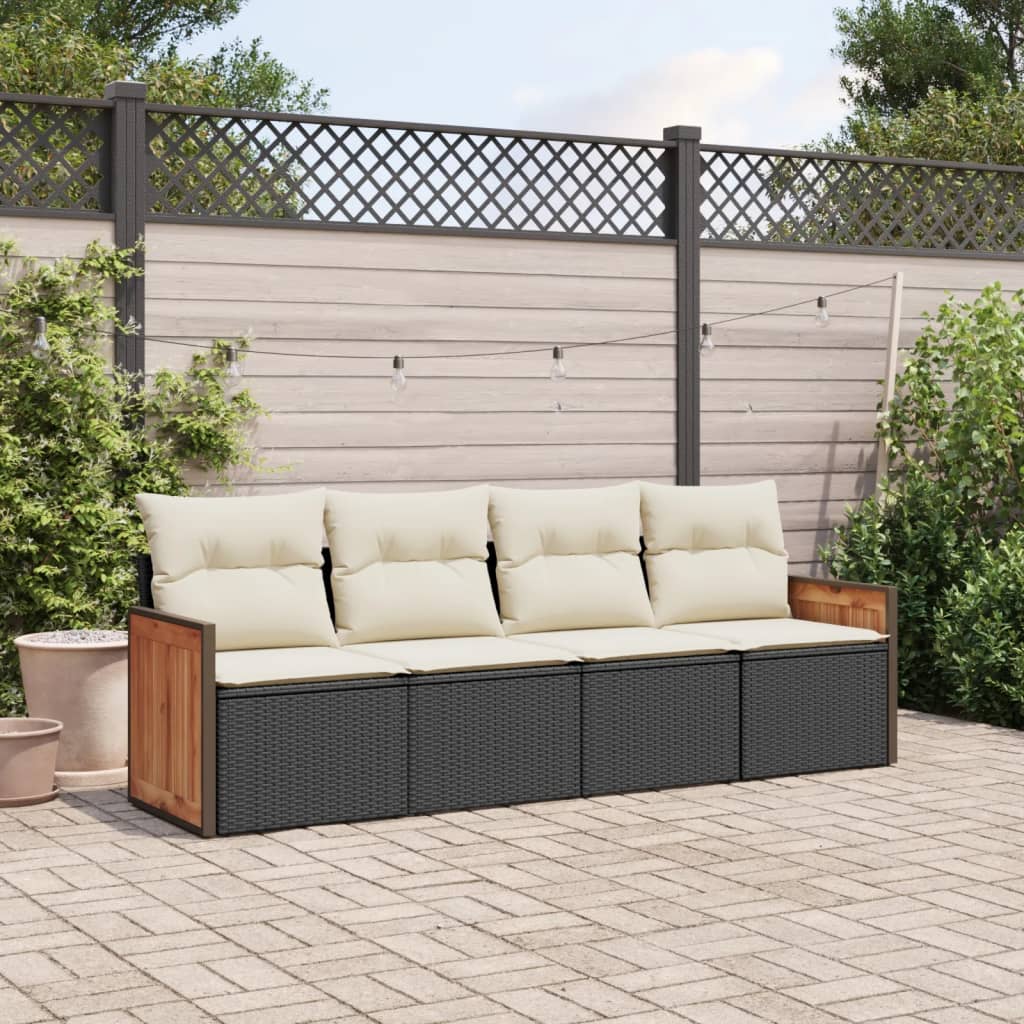 vidaXL 4-tlg. Garten-Sofagarnitur mit Kissen Schwarz Poly Rattan