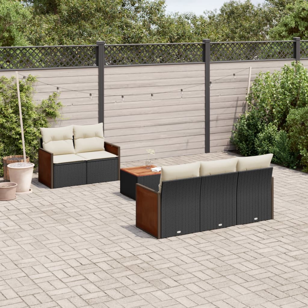 vidaXL 6-tlg. Garten-Sofagarnitur mit Kissen Schwarz Poly Rattan