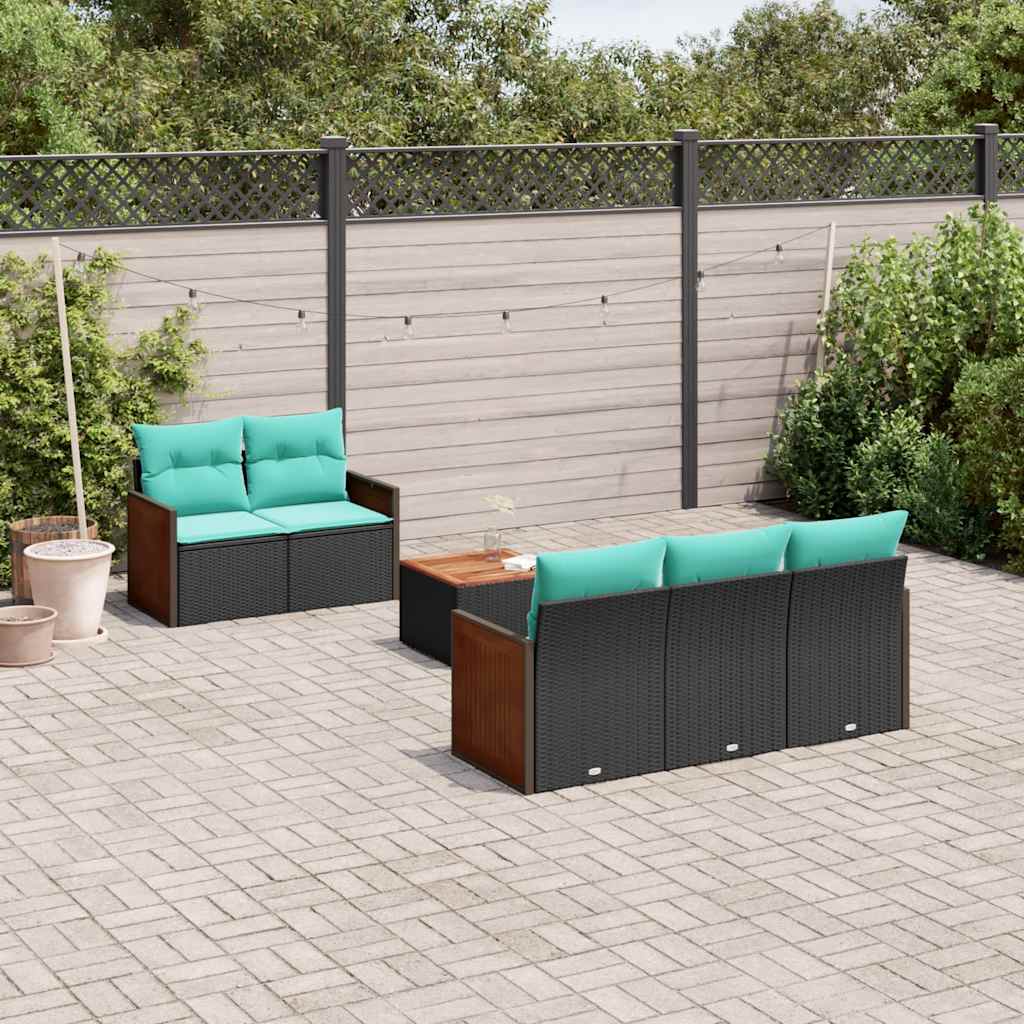 vidaXL 6-teiliges Gartensofa-Set mit Kissen, schwarzes Polyrattan