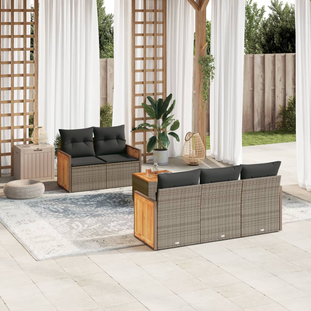 vidaXL 6-tlg. Garten-Sofagarnitur mit Kissen Grau Poly Rattan