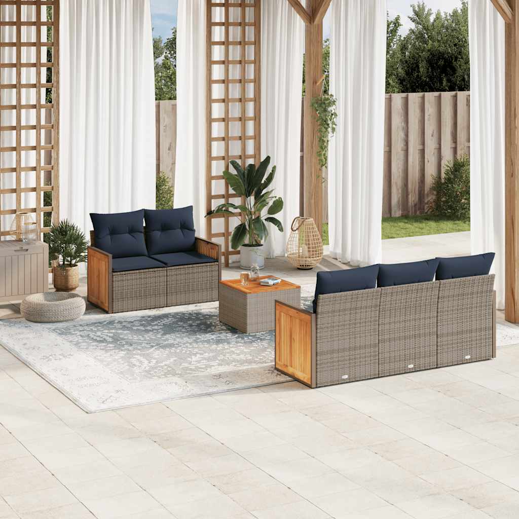 vidaXL 6-teiliges Gartensofa-Set mit Kissen, grau, Polyrattan