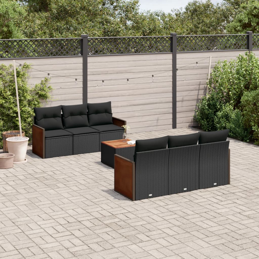 vidaXL 7-tlg. Garten-Sofagarnitur mit Kissen Schwarz Poly Rattan