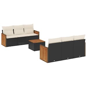vidaXL 7-osaline aiadiivani komplekt patjadega, must, pol&uuml;rotang