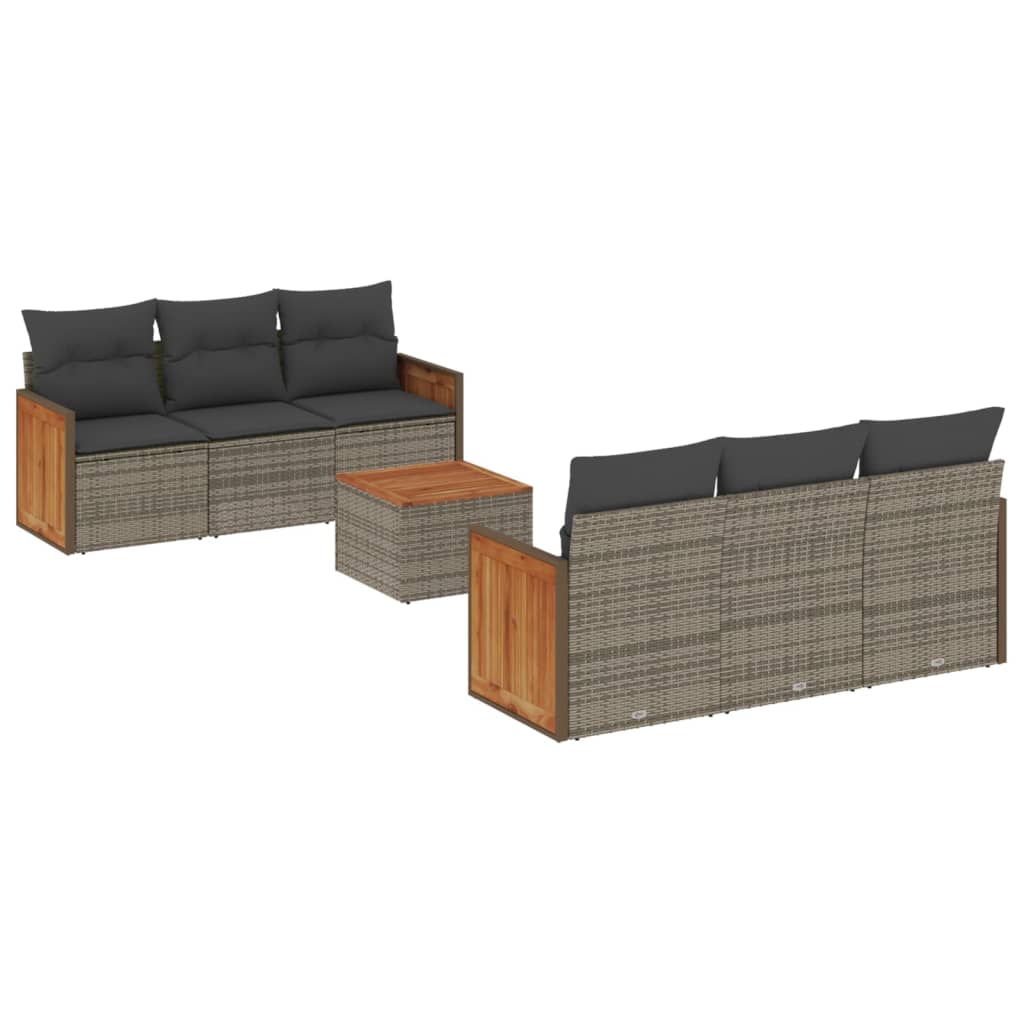 Thumbnail - vidaXL 7-tlg. Garten-Sofagarnitur mit Kissen Grau Poly Rattan