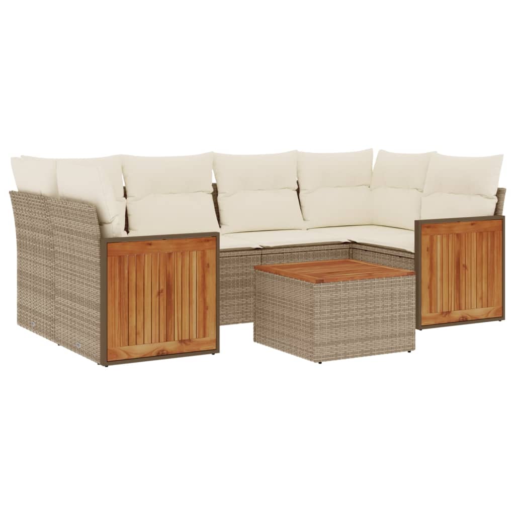 Thumbnail - vidaXL 7-tlg. Garten-Sofagarnitur mit Kissen Beige Poly Rattan
