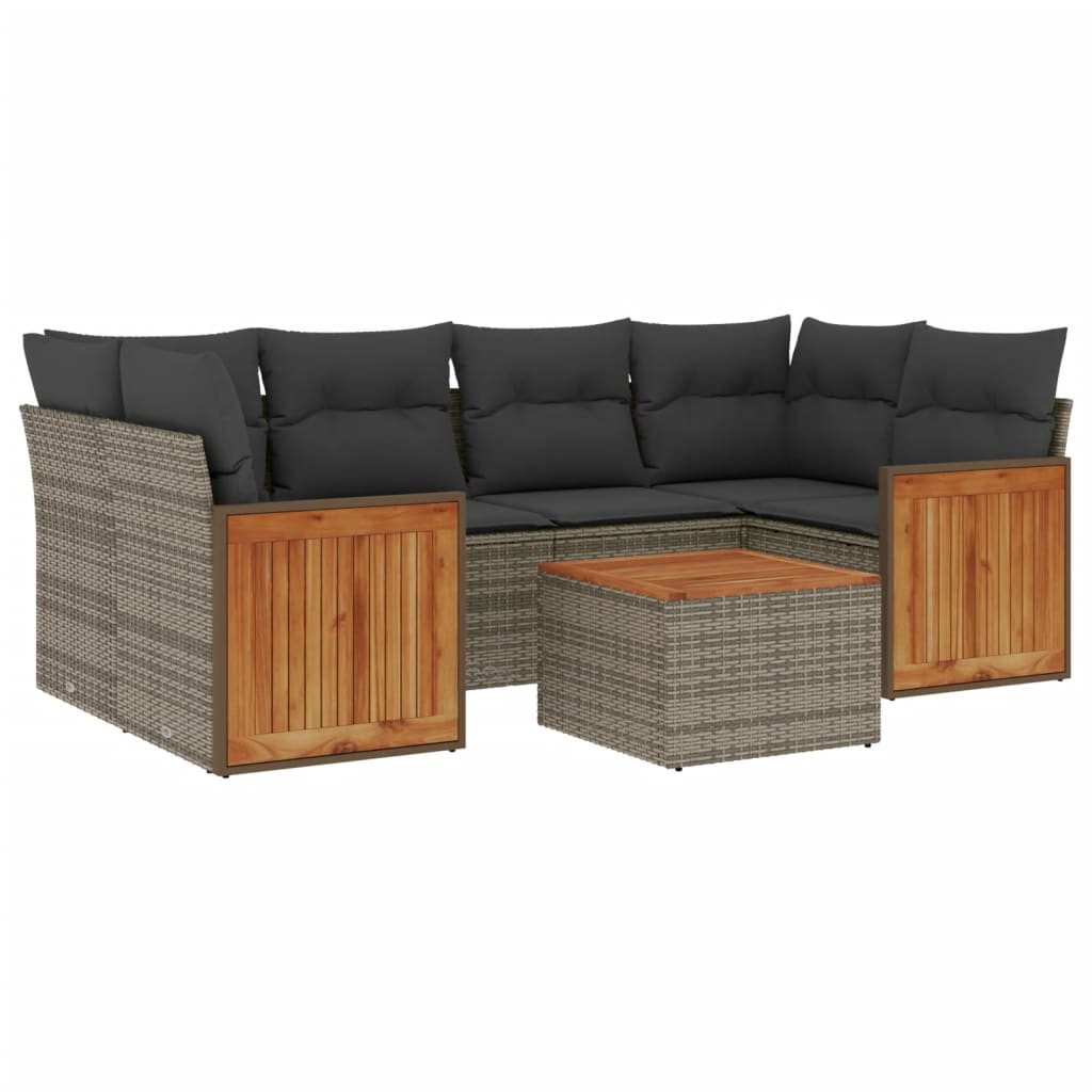 Thumbnail - vidaXL 7-tlg. Garten-Sofagarnitur mit Kissen Grau Poly Rattan