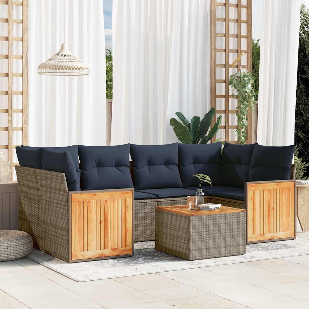 vidaXL 7-teiliges Gartensofa-Set mit Kissen, grau, Polyrattan