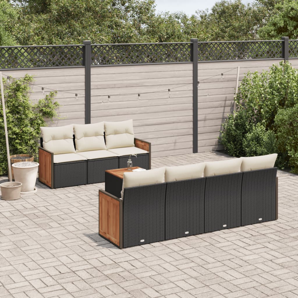 vidaXL 8-tlg. Garten-Sofagarnitur mit Kissen Schwarz Poly Rattan