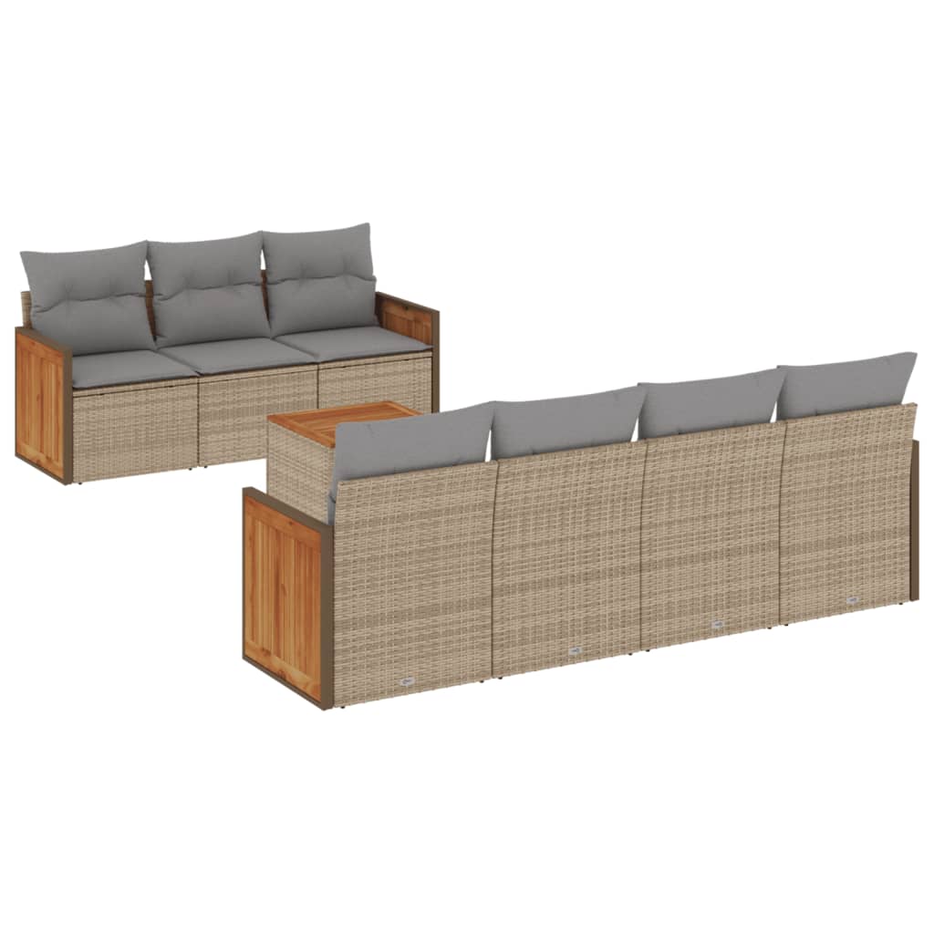 Thumbnail - vidaXL 8-tlg. Garten-Sofagarnitur mit Kissen Beige Poly Rattan