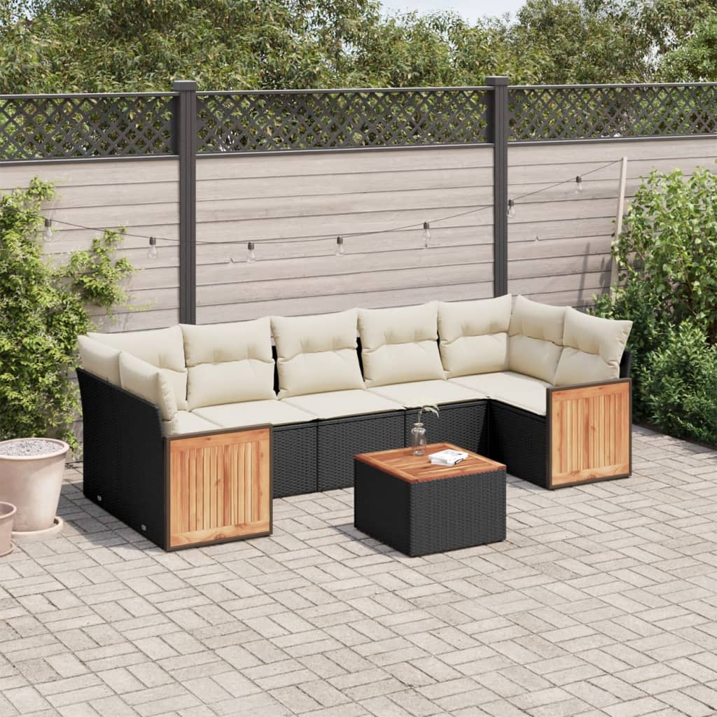 vidaXL 8-tlg. Garten-Sofagarnitur mit Kissen Schwarz Poly Rattan