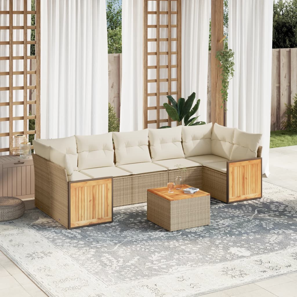 vidaXL 8-tlg. Garten-Sofagarnitur mit Kissen Beige Poly Rattan