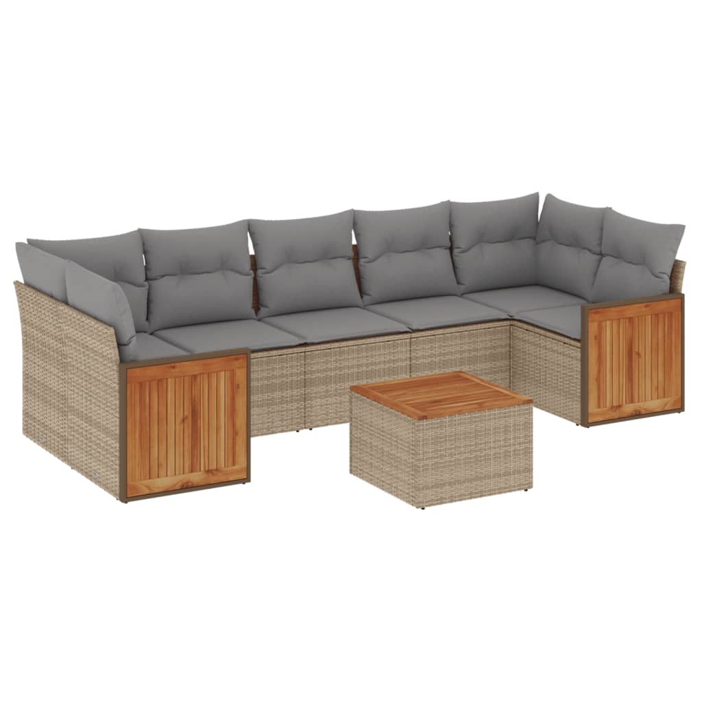Thumbnail - vidaXL 8-tlg. Garten-Sofagarnitur mit Kissen Beige Poly Rattan