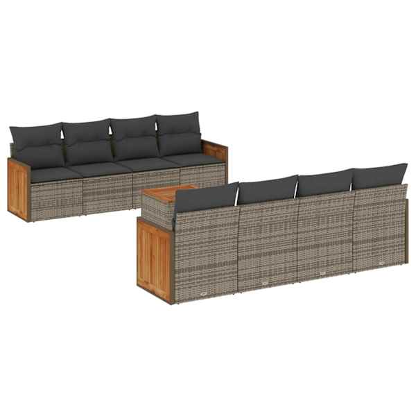 vidaXL 9-osaline aiadiivani komplekt patjadega, hall, pol&uuml;rotang