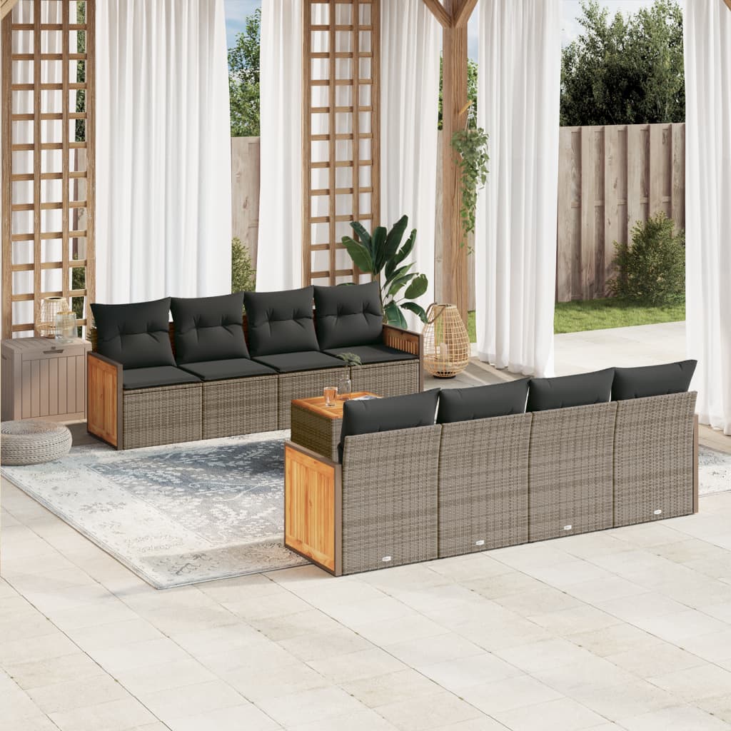 vidaXL 9-tlg. Garten-Sofagarnitur mit Kissen Grau Poly Rattan