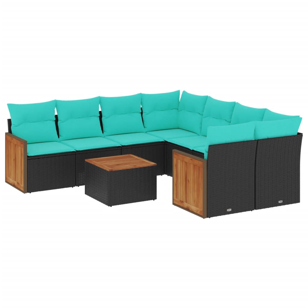 Thumbnail - vidaXL 9-teiliges Gartensofa-Set mit Kissen, schwarzes Polyrattan
