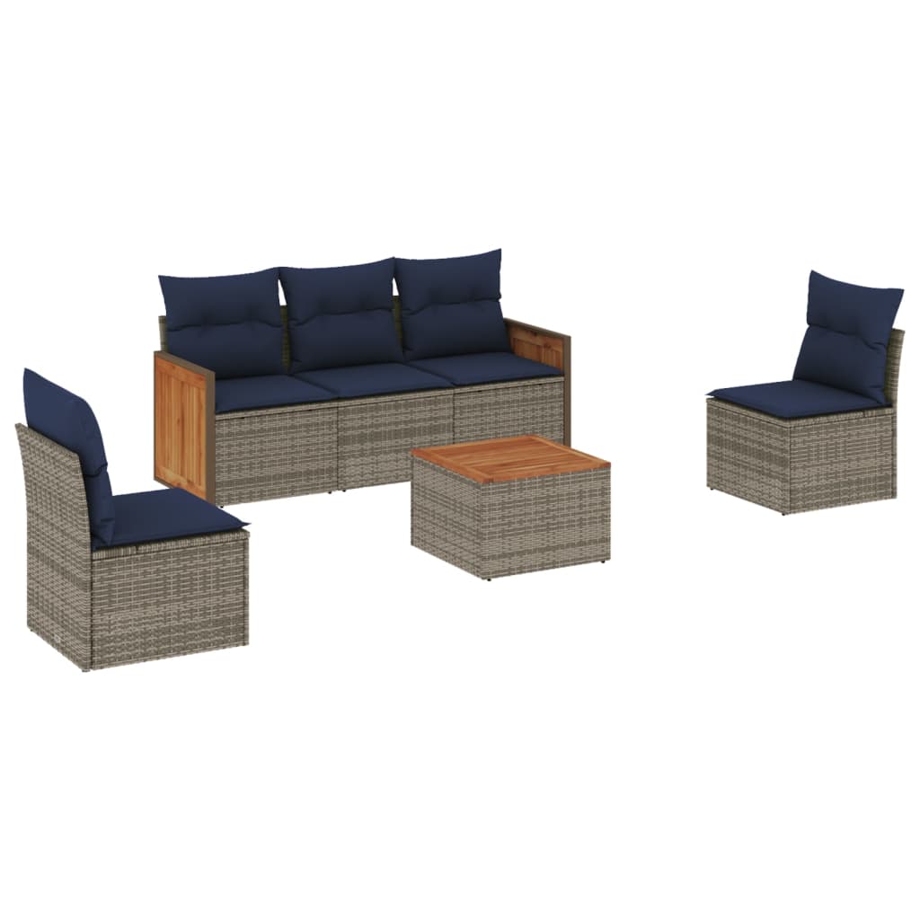vidaXL 6-teiliges Gartensofa-Set mit Kissen, grau, Polyrattan – Bild 2