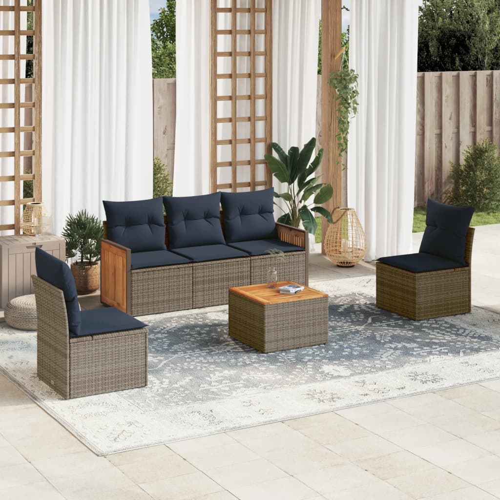 vidaXL 6-teiliges Gartensofa-Set mit Kissen, grau, Polyrattan