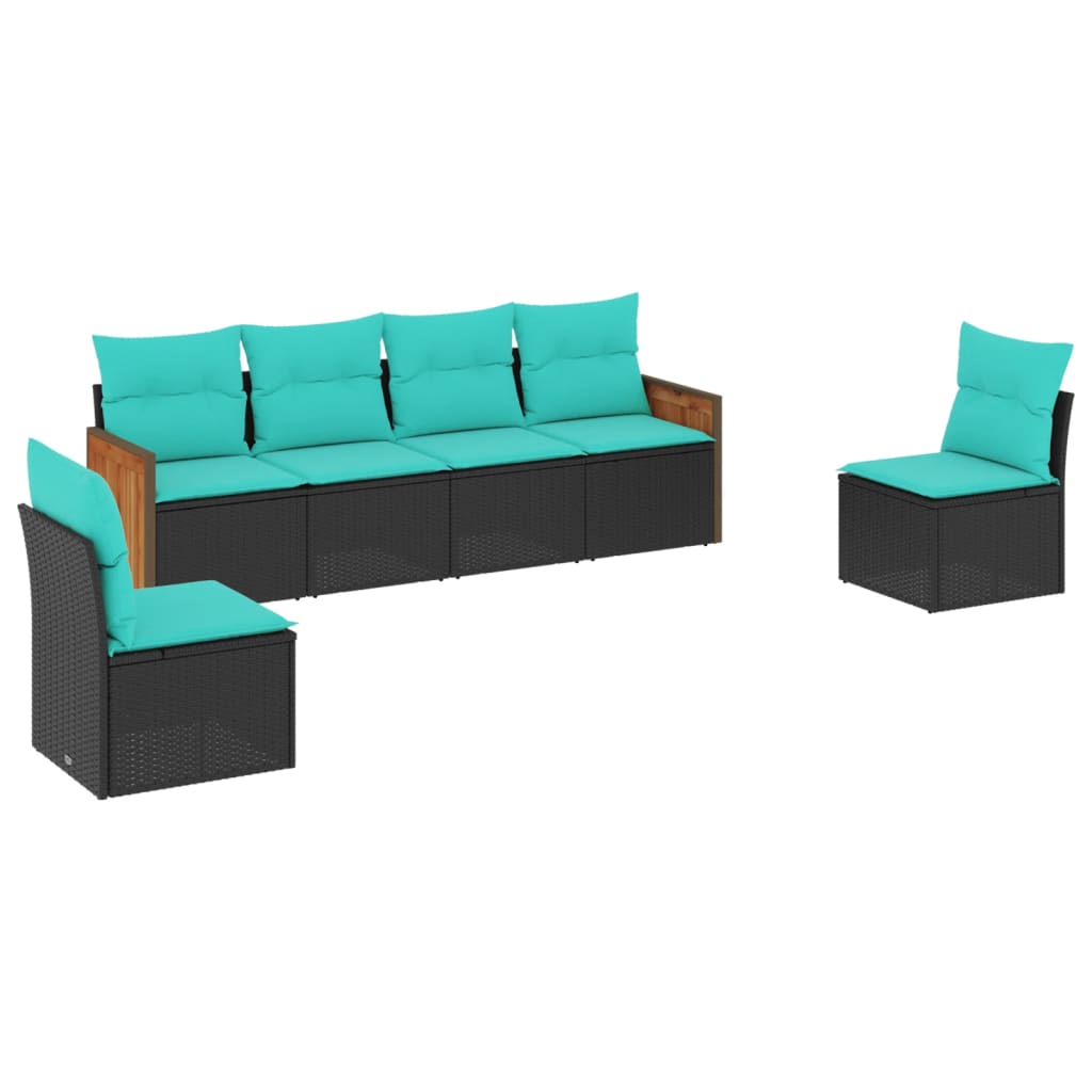 Thumbnail - vidaXL 6-teiliges Gartensofa-Set mit Kissen, schwarzes Polyrattan