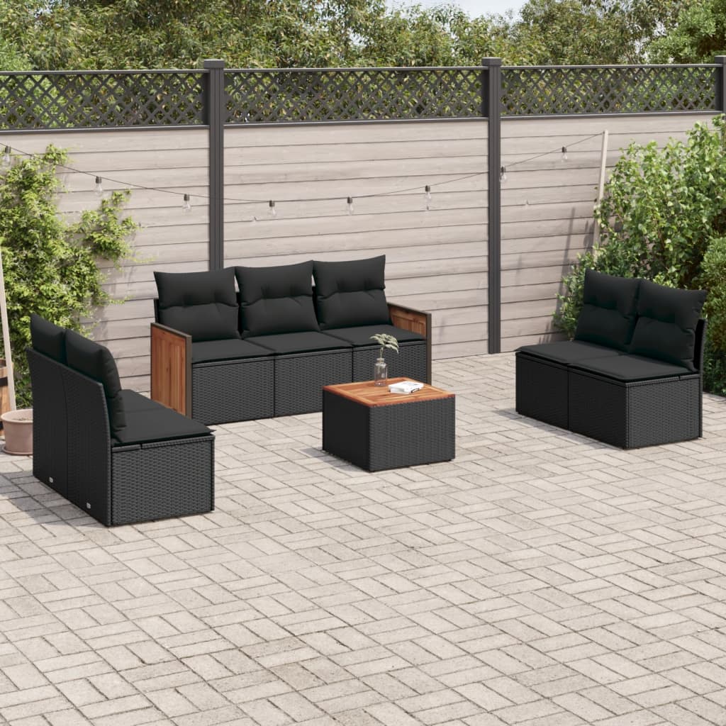 vidaXL 8-tlg. Garten-Sofagarnitur mit Kissen Schwarz Poly Rattan