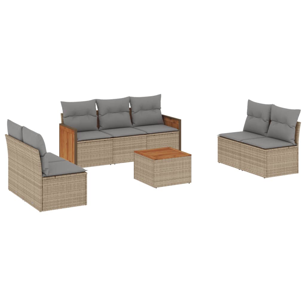 Thumbnail - vidaXL 8-tlg. Garten-Sofagarnitur mit Kissen Beige Poly Rattan