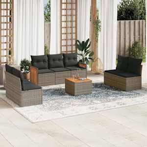 8dílná zahradní sedací souprava s poduškami šedá polyratan - obrázek 1