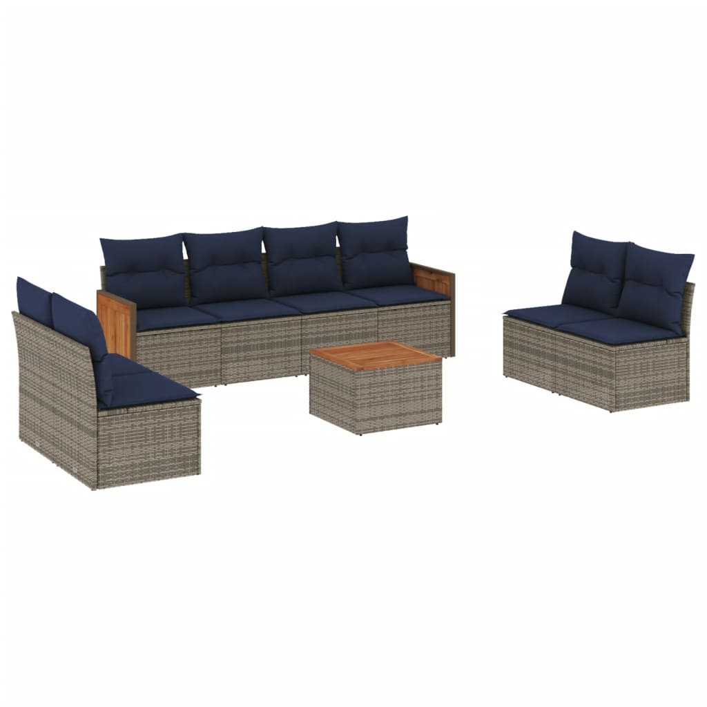 Thumbnail - vidaXL 9-teiliges Gartensofa-Set mit Kissen, grau, Polyrattan