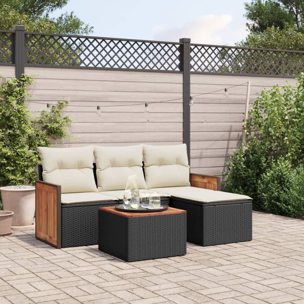 vidaXL 5-tlg. Garten-Sofagarnitur mit Kissen Schwarz Poly Rattan