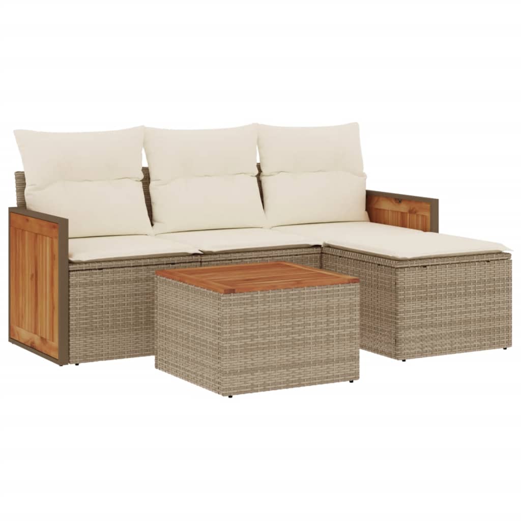 Thumbnail - vidaXL 5-tlg. Garten-Sofagarnitur mit Kissen Beige Poly Rattan