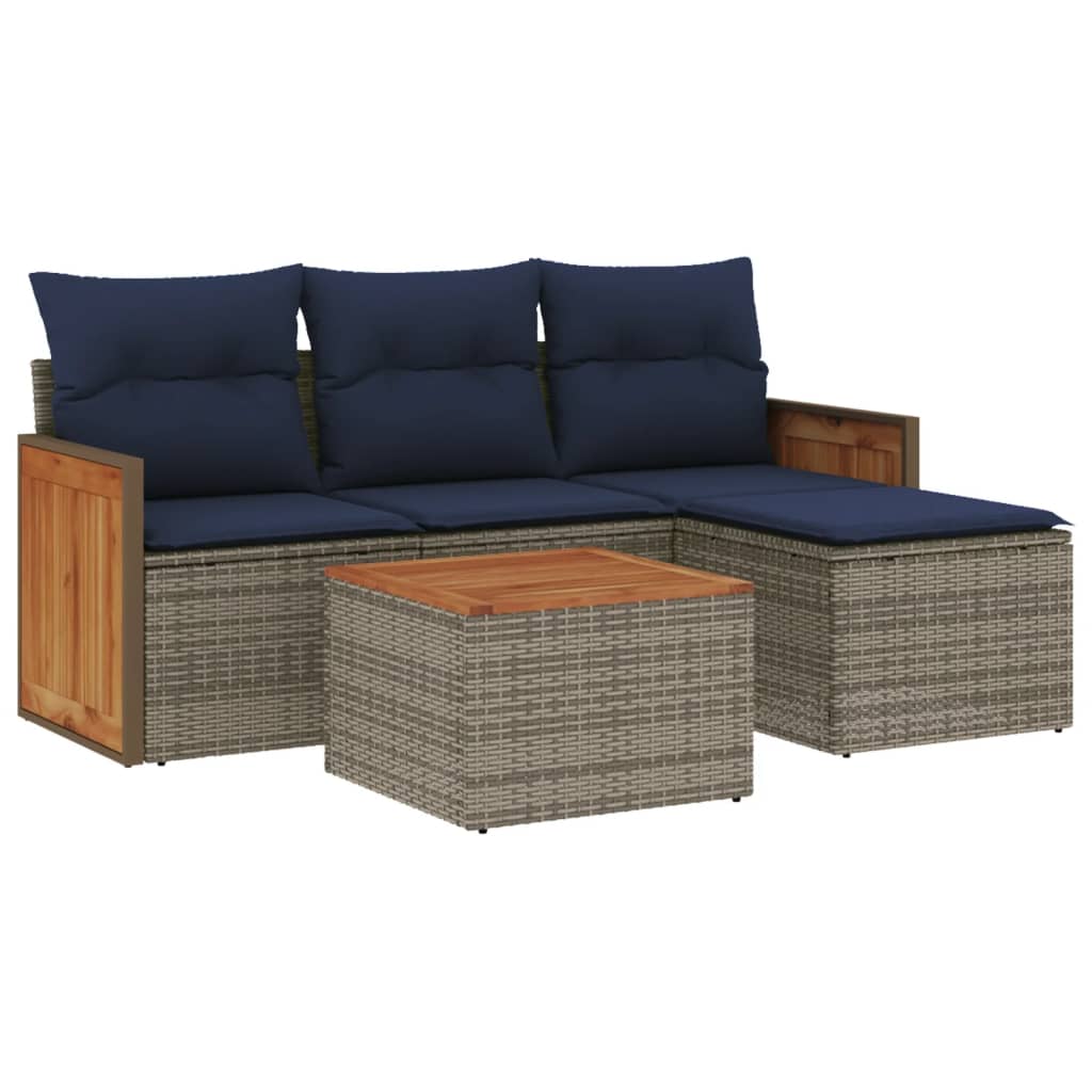 Thumbnail - vidaXL 5-teiliges Gartensofa-Set mit Kissen, grau, Polyrattan