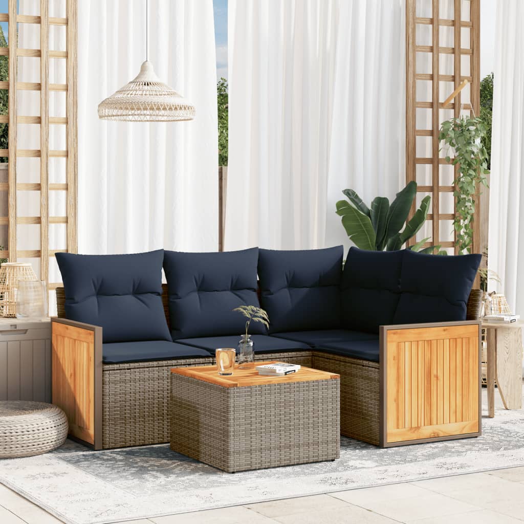vidaXL 5-teiliges Gartensofa-Set mit Kissen, grau, Polyrattan