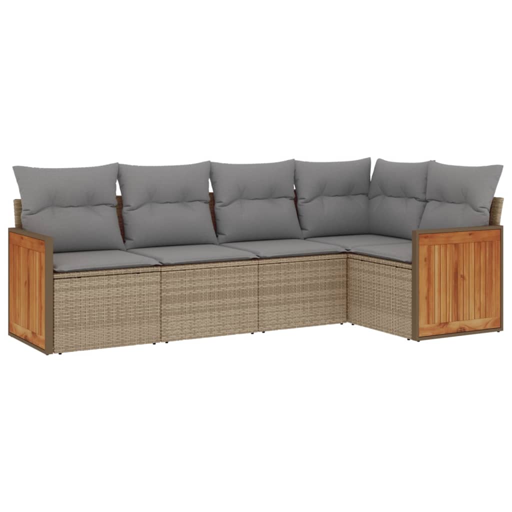 vidaXL Set canapele de grădină cu perne, 5 piese, bej, poliratan
