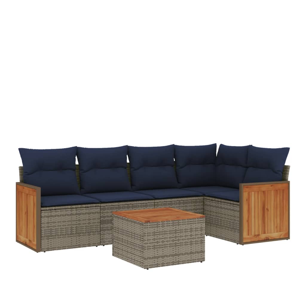 vidaXL 6-teiliges Gartensofa-Set mit Kissen, grau, Polyrattan – Bild 2