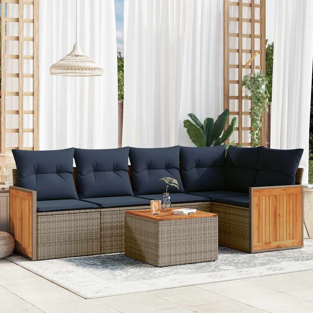 vidaXL 6-teiliges Gartensofa-Set mit Kissen, grau, Polyrattan