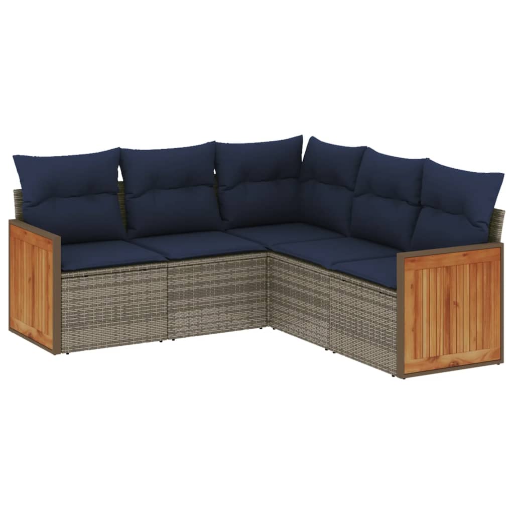 vidaXL 5 Piece Garden Sofa Set with Cushions Grey Poly Rattan-image-3227643