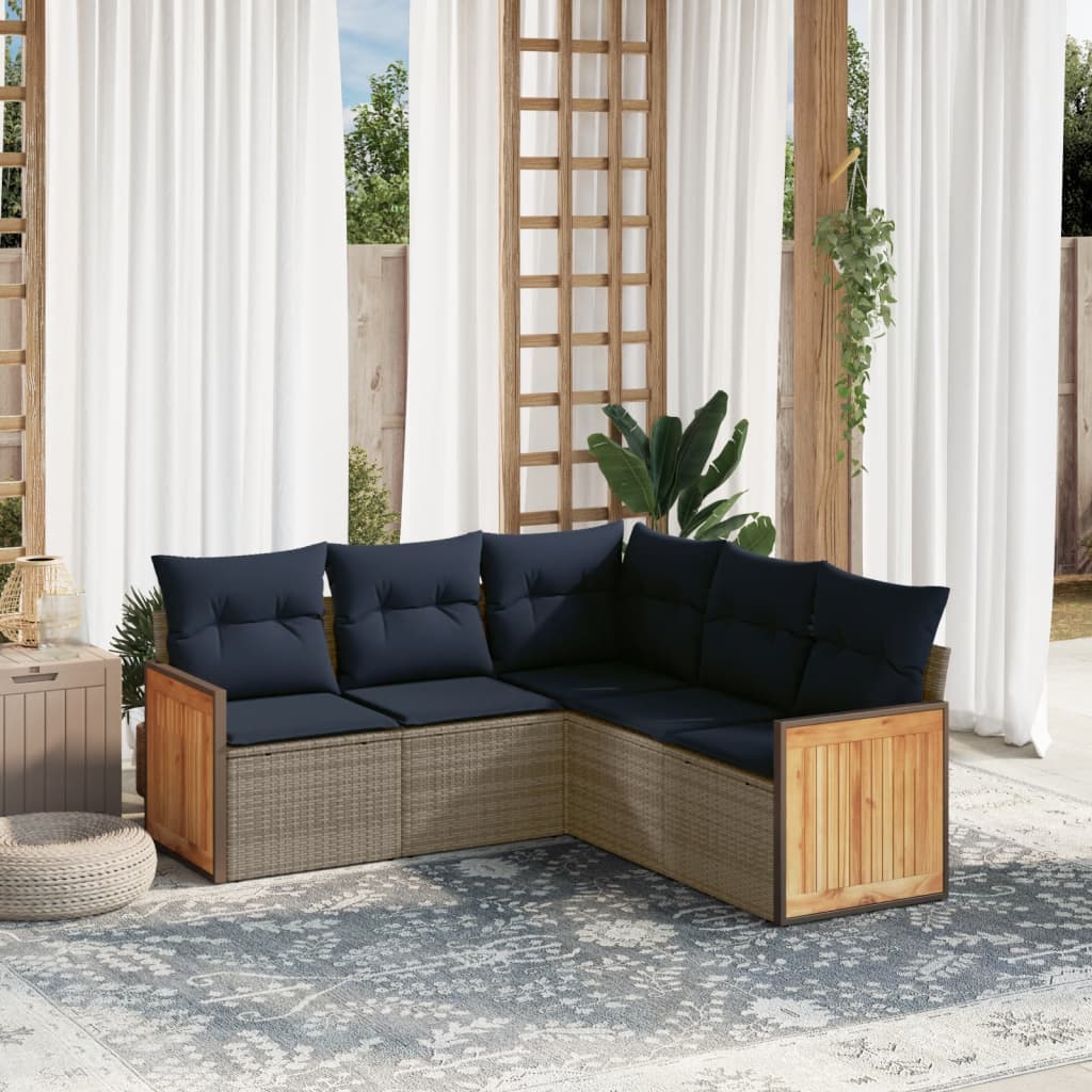 vidaXL 5-teiliges Gartensofa-Set mit Kissen, grau, Polyrattan