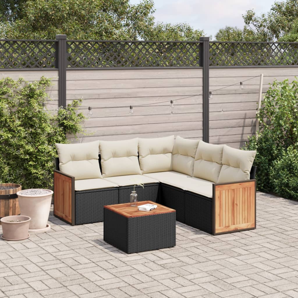 vidaXL 6-tlg. Garten-Sofagarnitur mit Kissen Schwarz Poly Rattan