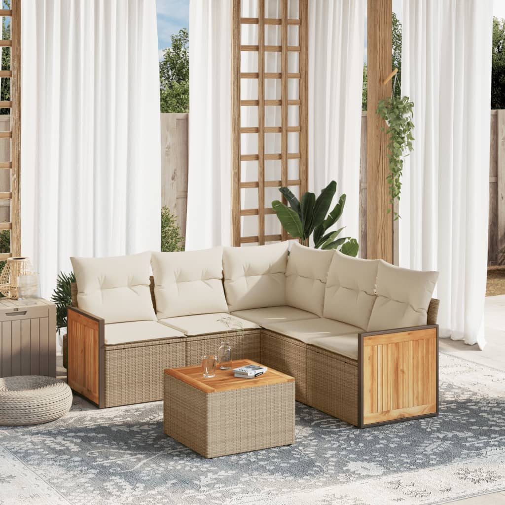 6-tlg. Garten-Sofagarnitur mit Kissen Beige Poly Rattan