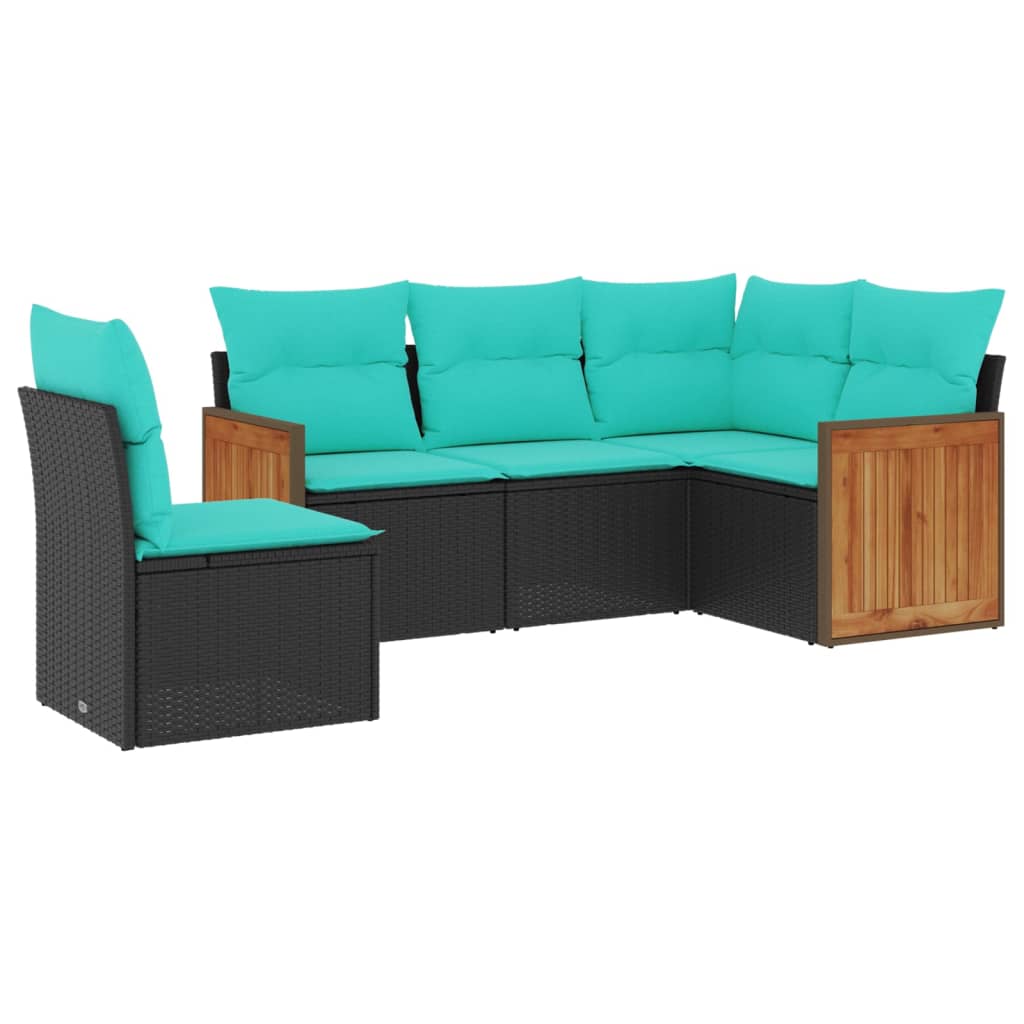 Thumbnail - vidaXL 5-teiliges Gartensofa-Set mit Kissen, schwarzes Polyrattan