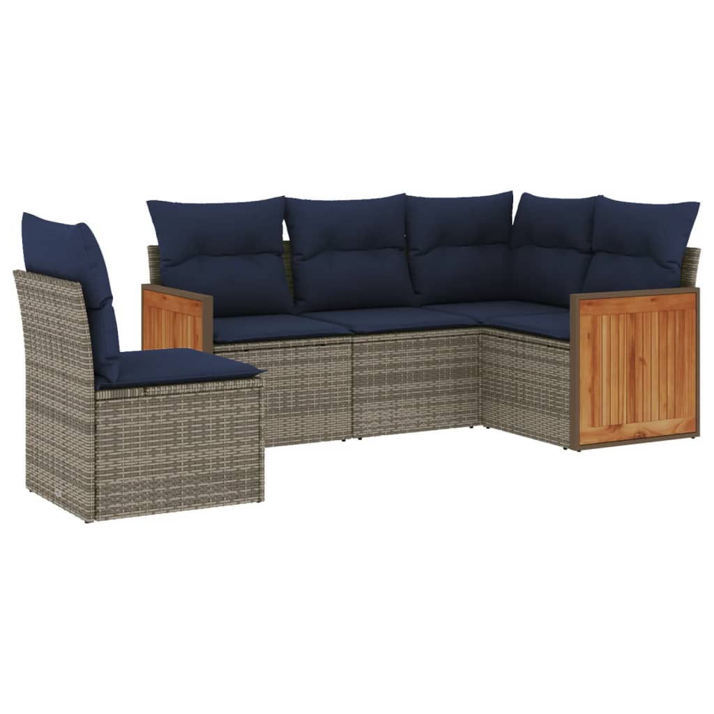 Thumbnail - vidaXL 5-teiliges Gartensofa-Set mit Kissen, grau, Polyrattan