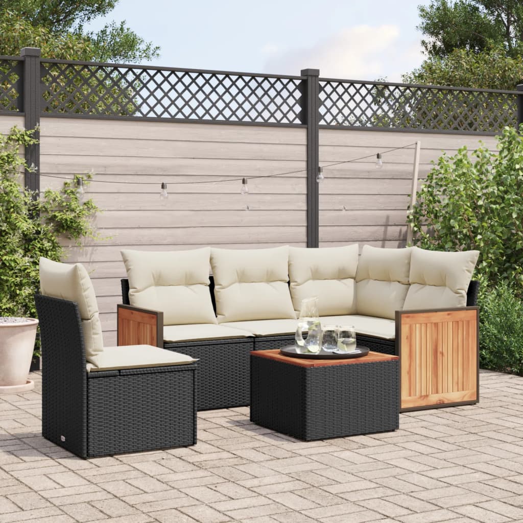 vidaXL 6-tlg. Garten-Sofagarnitur mit Kissen Schwarz Poly Rattan