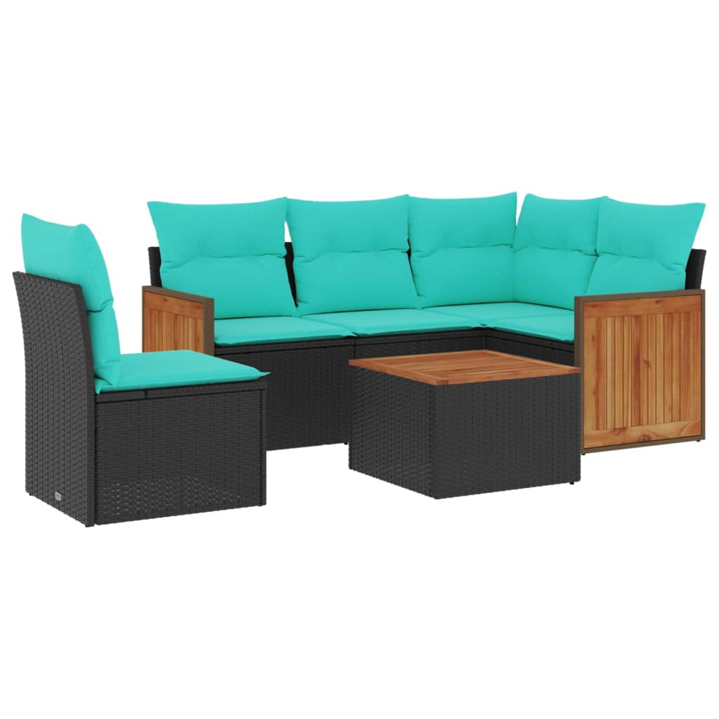 Thumbnail - vidaXL 6-teiliges Gartensofa-Set mit Kissen, schwarzes Polyrattan