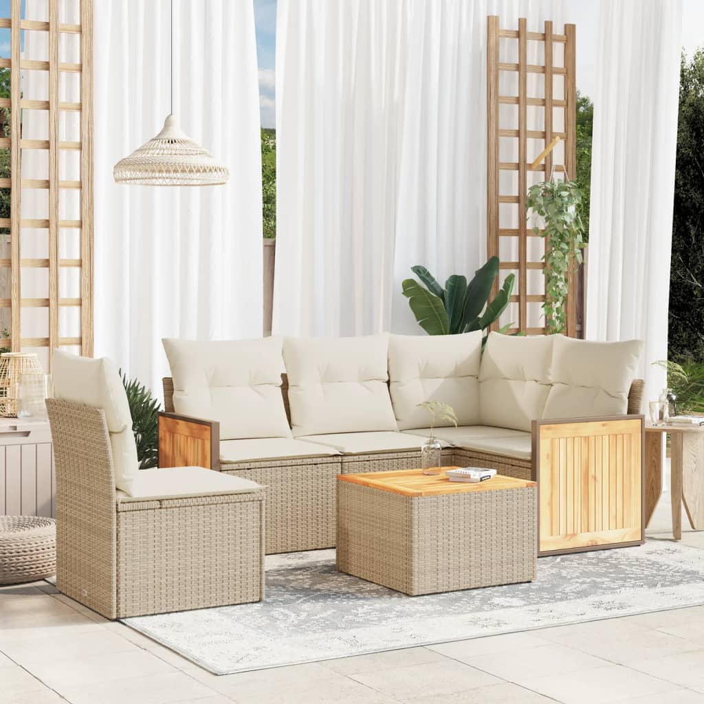 vidaXL 6-tlg. Garten-Sofagarnitur mit Kissen Beige Poly Rattan