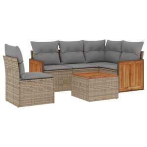 6dílná zahradní sedací souprava s poduškami béžová polyratan - obrázek 2