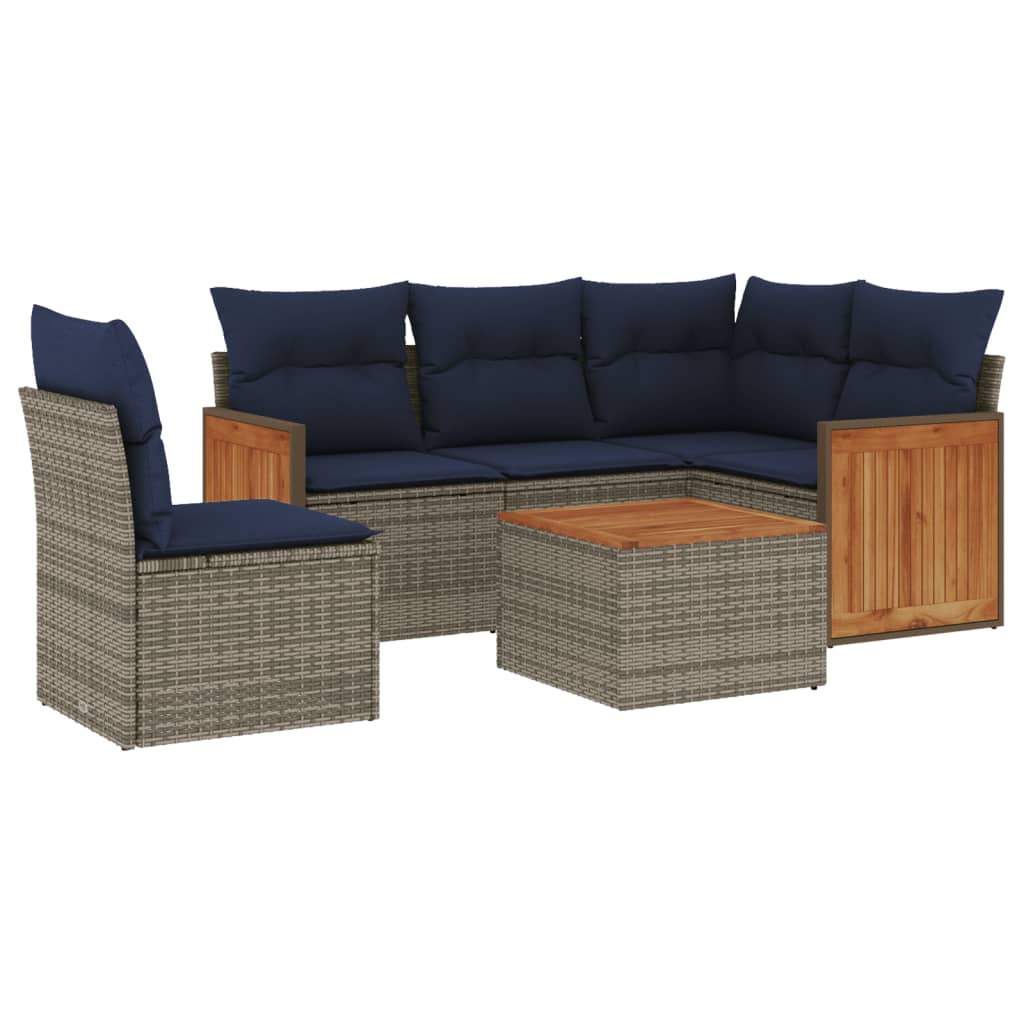 vidaXL 6-teiliges Gartensofa-Set mit Kissen, grau, Polyrattan – Bild 2