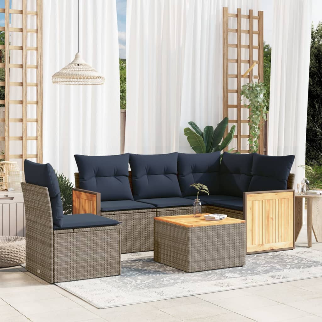 vidaXL 6-teiliges Gartensofa-Set mit Kissen, grau, Polyrattan
