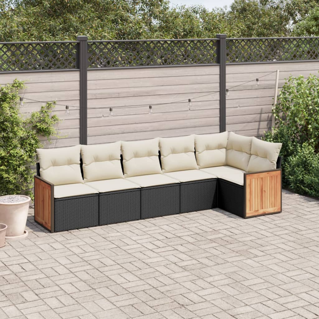 Sofasæt Til Haven 6 Dele Med Hynder Polyrattan - Sort og cremefarvet / Uden bord
